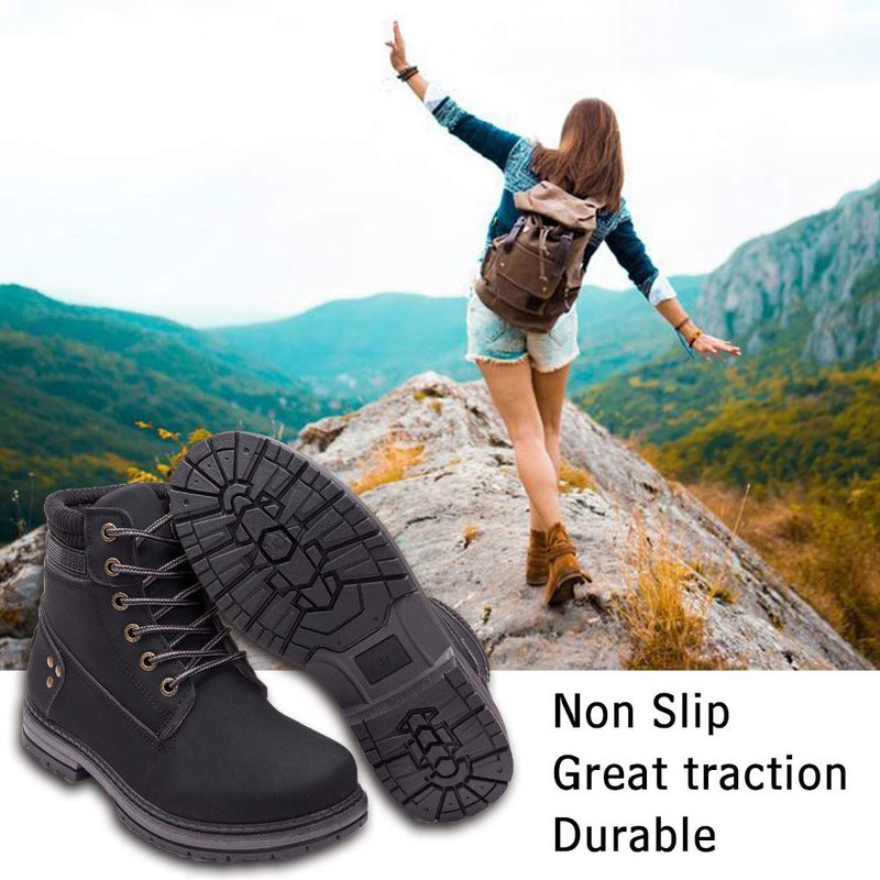Athlefit Women's Work Waterproof Hiking Combat Boots Lace up Low Heel Booties Ankle Boots Size 7 Black - Image 2